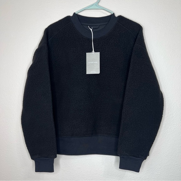 Everlane Black The ReNew Fleece Oversized Crew Teddy Sweatshirt Sz S NWT - Picture 2 of 13